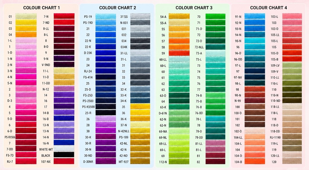 Royal Lotus embroidery yarn colour chart